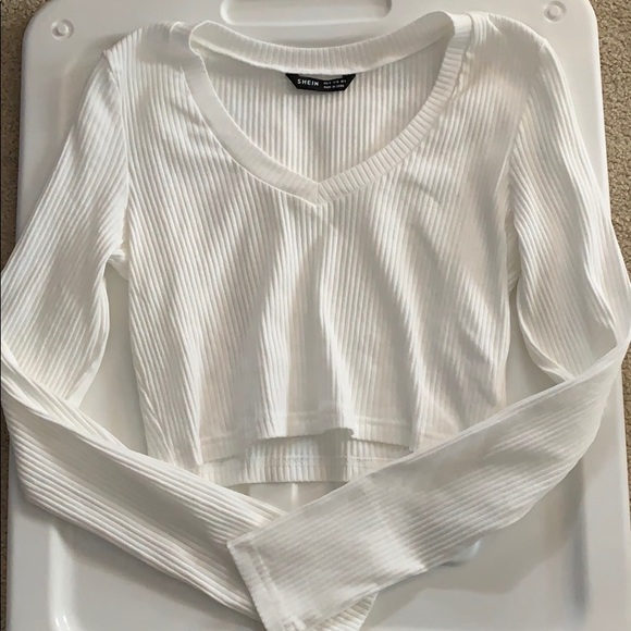 SHEIN Tops - NWT SHEIN White ribbed vneck long sleeve